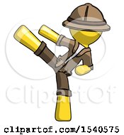 Poster, Art Print Of Yellow Explorer Ranger Man Ninja Kick Left