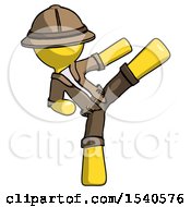 Poster, Art Print Of Yellow Explorer Ranger Man Ninja Kick Right