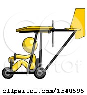 Poster, Art Print Of Yellow Design Mascot Woman In Ultralight Aircraft Side View