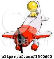 Poster, Art Print Of Yellow Design Mascot Man In Geebee Stunt Plane Descending Front Angle View