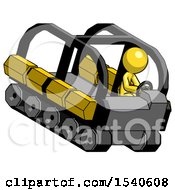 Poster, Art Print Of Yellow Design Mascot Man Driving Amphibious Tracked Vehicle Top Angle View