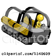 Poster, Art Print Of Yellow Design Mascot Woman Driving Amphibious Tracked Vehicle Top Angle View