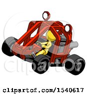 Poster, Art Print Of Yellow Design Mascot Woman Riding Sports Buggy Side Top Angle View