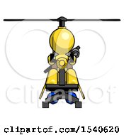Yellow Design Mascot Man Flying In Gyrocopter Front View