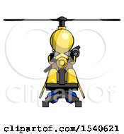 Yellow Design Mascot Woman Flying In Gyrocopter Front View