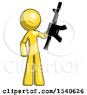 Poster, Art Print Of Yellow Design Mascot Man Holding Automatic Gun