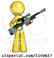 Poster, Art Print Of Yellow Design Mascot Man Holding Sniper Rifle Gun