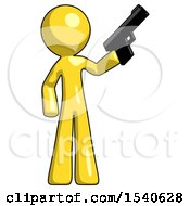 Yellow Design Mascot Man Holding Handgun