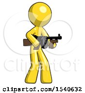Poster, Art Print Of Yellow Design Mascot Man Tommy Gun Gangster Shooting Pose