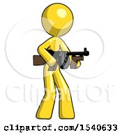Poster, Art Print Of Yellow Design Mascot Woman Tommy Gun Gangster Shooting Pose