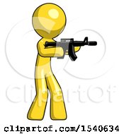 Poster, Art Print Of Yellow Design Mascot Man Shooting Automatic Assault Weapon