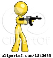 Poster, Art Print Of Yellow Design Mascot Woman Shooting Automatic Assault Weapon