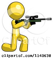 Poster, Art Print Of Yellow Design Mascot Man Kneeling Shooting Sniper Rifle