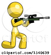 Poster, Art Print Of Yellow Design Mascot Woman Kneeling Shooting Sniper Rifle