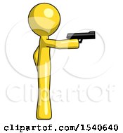 Yellow Design Mascot Man Firing A Handgun