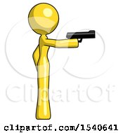 Poster, Art Print Of Yellow Design Mascot Woman Firing A Handgun