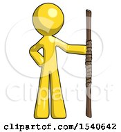 Yellow Design Mascot Man Holding Staff Or Bo Staff