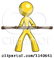 Poster, Art Print Of Yellow Design Mascot Woman Bo Staff Kung Fu Defense Pose