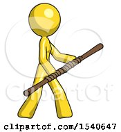 Poster, Art Print Of Yellow Design Mascot Woman Holding Bo Staff In Sideways Defense Pose