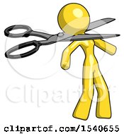 Yellow Design Mascot Woman Scissor Beheading Office Worker Execution
