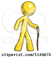 Yellow Design Mascot Man Walking With Hiking Stick