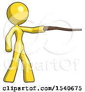 Poster, Art Print Of Yellow Design Mascot Woman Pointing With Hiking Stick