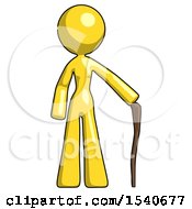 Poster, Art Print Of Yellow Design Mascot Woman Standing With Hiking Stick