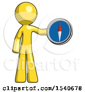 Poster, Art Print Of Yellow Design Mascot Man Holding A Large Compass