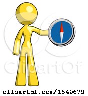 Poster, Art Print Of Yellow Design Mascot Woman Holding A Large Compass
