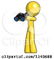 Poster, Art Print Of Yellow Design Mascot Man Holding Binoculars Ready To Look Left