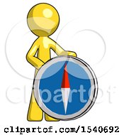 Poster, Art Print Of Yellow Design Mascot Man Standing Beside Large Compass