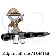 White Explorer Ranger Man Riding A Pen Like A Giant Rocket
