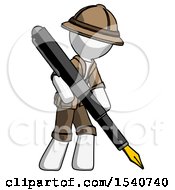 White Explorer Ranger Man Drawing Or Writing With Large Calligraphy Pen