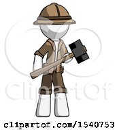 White Explorer Ranger Man With Sledgehammer Standing Ready To Work Or Defend
