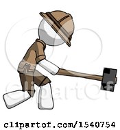 Poster, Art Print Of White Explorer Ranger Man Hitting With Sledgehammer Or Smashing Something