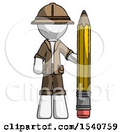 Poster, Art Print Of White Explorer Ranger Man With Large Pencil Standing Ready To Write
