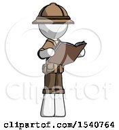 Poster, Art Print Of White Explorer Ranger Man Reading Book While Standing Up Facing Away