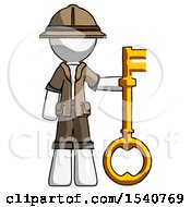 White Explorer Ranger Man Holding Key Made Of Gold