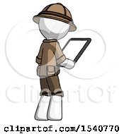 Poster, Art Print Of White Explorer Ranger Man Looking At Tablet Device Computer Facing Away