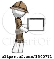 Poster, Art Print Of White Explorer Ranger Man Show Tablet Device Computer To Viewer Blank Area
