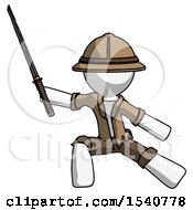 Poster, Art Print Of White Explorer Ranger Man With Ninja Sword Katana In Defense Pose