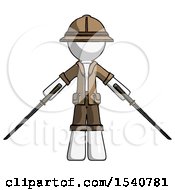 Poster, Art Print Of White Explorer Ranger Man Posing With Two Ninja Sword Katanas