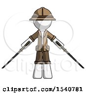 White Explorer Ranger Man Posing With Two Ninja Sword Katanas