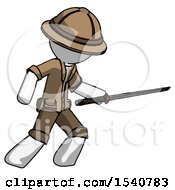 Poster, Art Print Of White Explorer Ranger Man Stabbing With Ninja Sword Katana