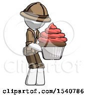 Poster, Art Print Of White Explorer Ranger Man Holding Large Cupcake Ready To Eat Or Serve