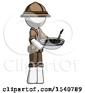 White Explorer Ranger Man Holding Noodles Offering To Viewer