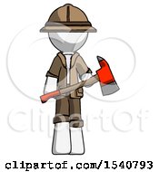 Poster, Art Print Of White Explorer Ranger Man Holding Red Fire Fighters Ax