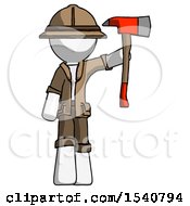 Poster, Art Print Of White Explorer Ranger Man Holding Up Red Firefighters Ax