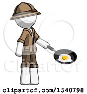 Poster, Art Print Of White Explorer Ranger Man Frying Egg In Pan Or Wok Facing Right