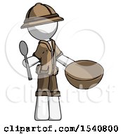 Poster, Art Print Of White Explorer Ranger Man With Empty Bowl And Spoon Ready To Make Something